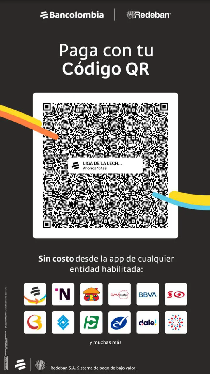 Código QR para donar a la Liga de La Leche Colombia desde la app del banco